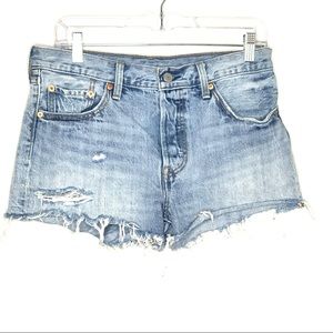 Levis 501 Denim Cut Off Raw Hem Distressed Shorts
